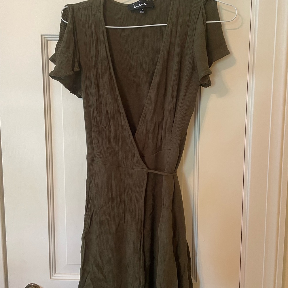Lulu's Green Flutter Sleeve Mini Wrap Dress